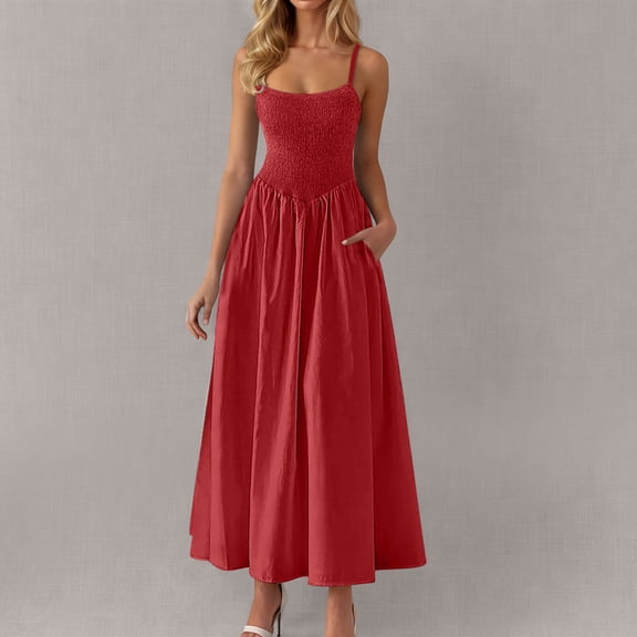 Sevevn Women's Solid Sleeveless Round Neck Sexy Elegant Club Party Tunic Mini Dresses Casual Vacation Dress Spring Tops for Women Red M