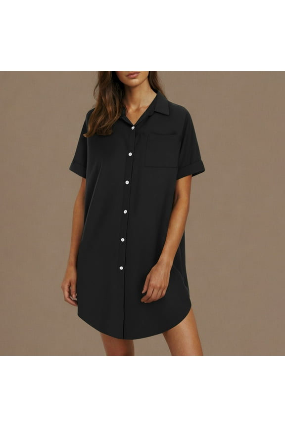 Clearance under 10$ Sevevn Women's Summer Button Up Shirt Skirt With A Collar Made Of Cotton And Linen Mini Dress Shirt Dress End of Year Clearance Black XXL