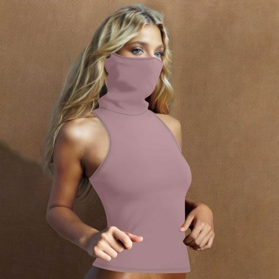 Clearance under 10$ Sevevn Women‘s’ Summer Casual Solid Color Sleeveless Solid Color Face Mask For Sun Protection Lightweight Tops Sales Today Clearance Pink XXL