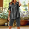 thumbnail image 1 of Sevevn Women's Summer Cotton And Linen Shorts Pants Short Sleeve Shirt Set Casual Two-Piece Suit Short Sleeve V-Neck Top/Shirt Set Beach Vacation Clothes for Women Gray XXL, 1 of 9