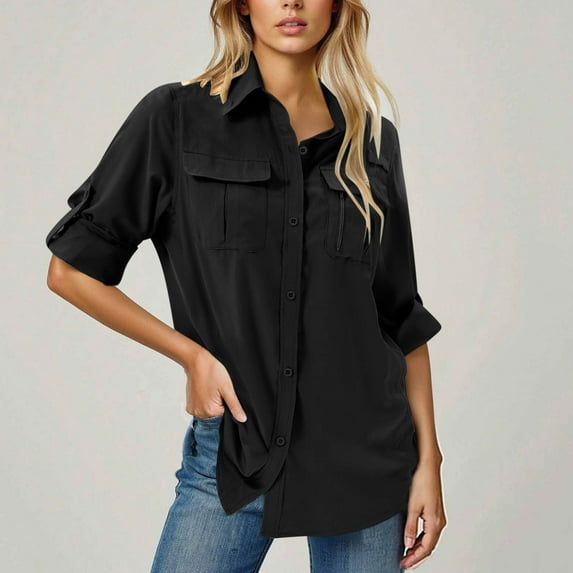 Sevevn Women's UPF 50 Long Sleeve Sun Protection Shirts Outdoor Fast Dry Fishing Hiking Travel Shirts Beach Vacation Clothes for Women Black XL