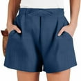 thumbnail image 1 of Sevevn Womens Solid Color Fashion Comfy Drawstring Casual Elastic Waist Pocket Loose Shorts Pants Beach Vacation Clothes for Women Navy S, 1 of 4