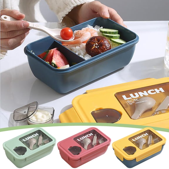 Clearance Under $10 Skegnu Plastic Lunch Box Fresh-keeping Box Microwave Oven Heating Sealed Thermal Insulation Bento Box Lunch Box With Tableware 1100ML Lunch Box for Women