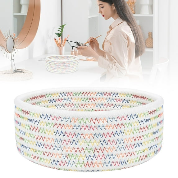 Clearance Under $10 Small Woven Baskets Tiny Oval Shallow Storage Baskets Mini Cotton Rope Empty Decorative Basket Boho Little Organizer For Nursery R
