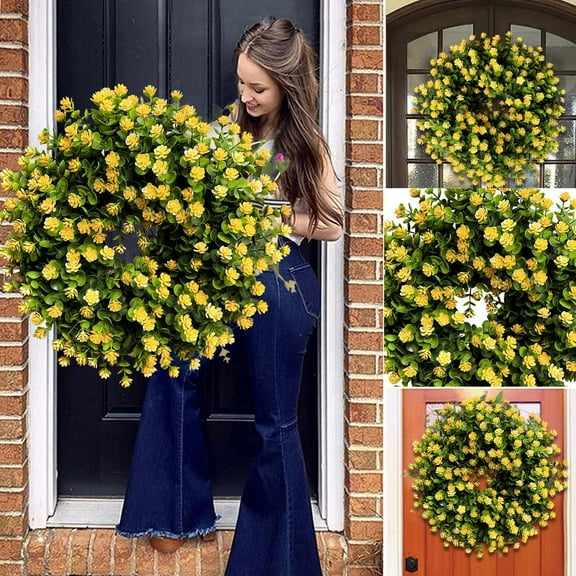 Clearance under $6 Spring and Summer Pure Yellow Wreath Simulation Flower Pure Yellow Wreath Door Hanging Home Decoration Farmhouse Door Front Decoration 15.75 in