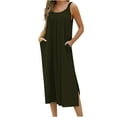 thumbnail image 1 of Summer Dresses for Womens 2025 Plus Size Fashion Casual Solid Floral Printed Sleeveless Pocket Split Round-Neck Knee-High Dress Long Dress, 1 of 9
