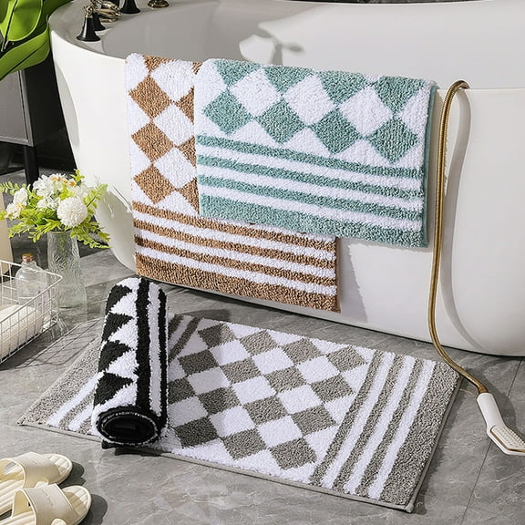 InsCrazy Bathroom Rugs Concise Style Floor Mats Non-Slip Bathroom Absorbent Thick Floor Mats Bathroom Foot Mats Entrance Flocking Bedroom Mats 17" x 24"