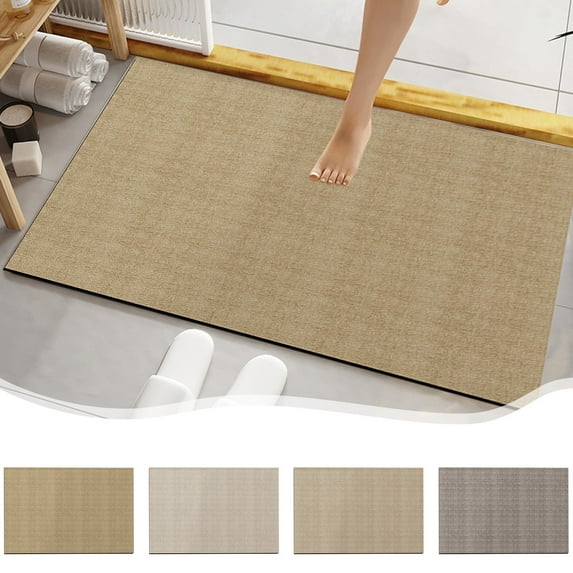 InsCrazy Bathroom Rugs Luxurious Creamy Style Diatomite Mud Bathroom Mat --Quick Dry Water Absorbent Non-Slip Wear-DurabilityFloor Mat for Shower Toilet 17" x 24"