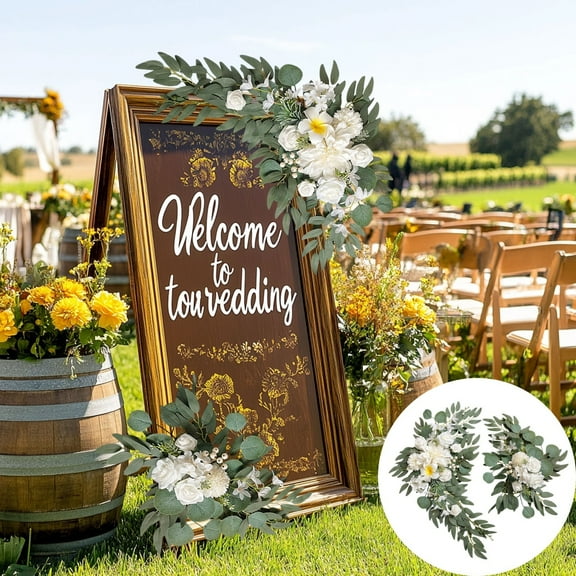Clearance Under 10$! Wedding Simulation Flower Welcome Flower Signboard Flower Table Photography Decoration Wedding Supplies Two Piece Set Outdoor Indoor Garden Home Decoration