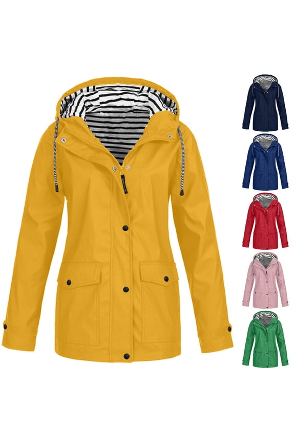 Clearance Under 10$!Windproof Plus Size Winter Warm Coats for Womens Casaul Solid Jackets Outdoor Plus Size Drawstring Zipper Hooded Raincoat Windproof Tops Coat With Pocket