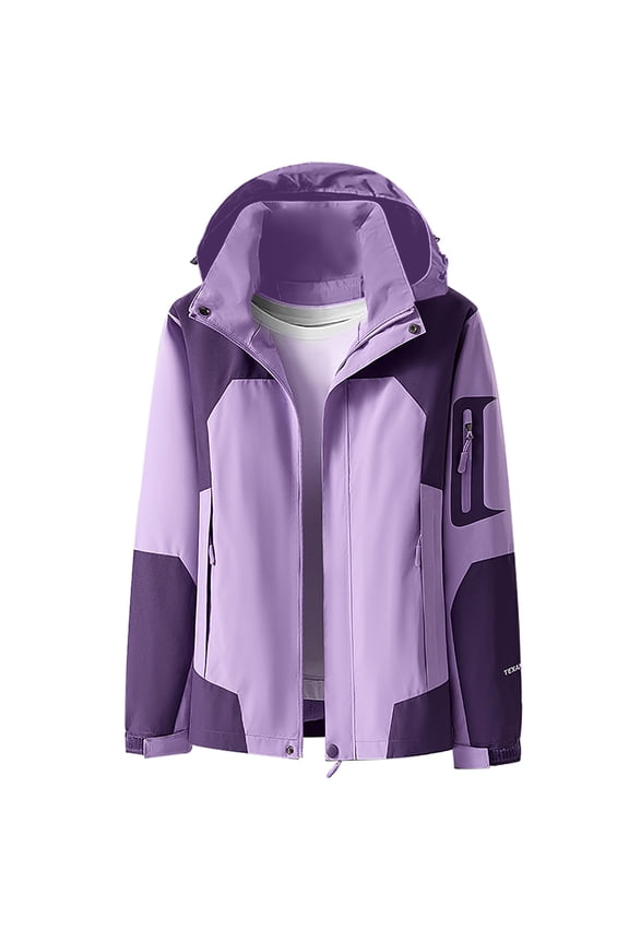 Windproof Plus Size Winter Warm Coats for Womens Fashion Comfortable Casual Color Block Interchange Jacket Drawstring Pocket Long Sleeve Hooded Casual Outwear Jackets