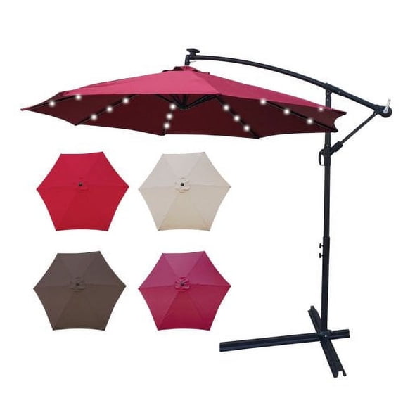 Clearance! 10 ft Outdoor Patio Umbrella Solar Powered LED Lighted Sun Shade Market Waterproof 8 Ribs Umbrella with Crank and Cross Base for Garden Deck Backyard Pool Shade Outside Deck Swimming Pool