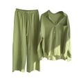 thumbnail image 1 of qolati 2 Piece Sets for Women 2024 Fall Clothes Fashion Outfits Two Piece Matching Cotton Linen Button Down Shirts and Wide Leg Palazzo Pants Sets Tracksuit Clothes, 1 of 5