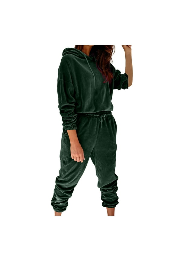 Velvet Sweatsuits for Women 2 Piece Outfits Long Sleeve Pullover Sweatshirts and Drawstring Sweatpants Casual Loose Workout Tracksuit Y2k Clothes