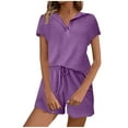 thumbnail image 1 of qolati Women 2 Piece Outfits Summer Lounge Sets Waffle Knitting Casual V-Neck Cap Sleeve Sweatshirts with Drawstring Shorts Tracksuit Sets 2024 Trendy Matching Sets, 1 of 5