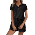 thumbnail image 1 of qolati Women 2 Piece Outfits Summer Lounge Sets Waffle Knitting Casual V-Neck Cap Sleeve Sweatshirts with Drawstring Shorts Tracksuit Sets 2024 Trendy Matching Sets, 1 of 5