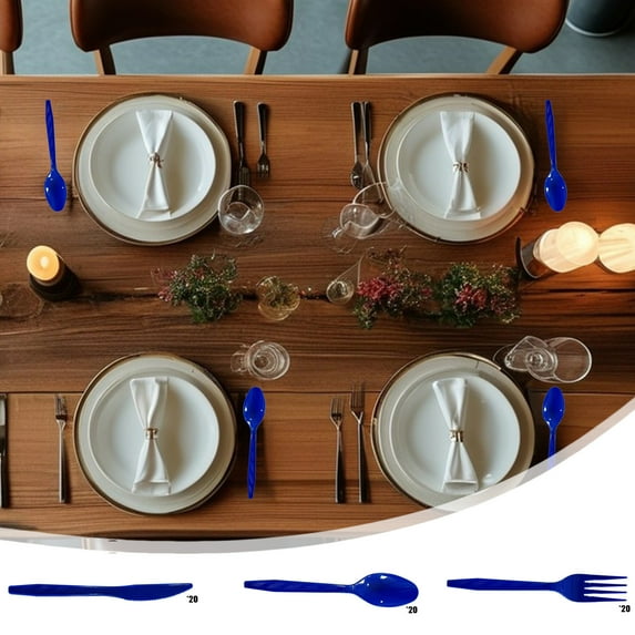 Tupukom Independence Day Decorations 4th of July Party Tableware Sets 20 PCS Disposable Blue Forks Patriotic Party Supplies,Serve 20