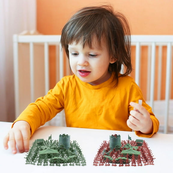 Clearance! 100 Pcs Army Men Toys for Boys with Map in Bucket World War II WW2 Green Gray Plastic Army Men Military Guy Toy Soldier Action Figures Battlefield Playset and Accessories