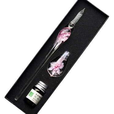 Clearance! 10Ml Floral Vintage Glass Dip Pen Elegant Pen for Ink Writing Orange 3 Piece Set with Gift Box Ideal for Calligraphy and Artwork 1* Crystal Pen