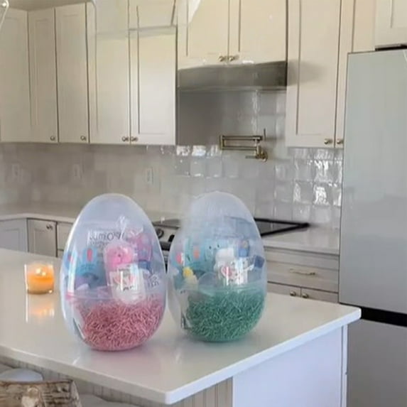 12 Inch Jumbo Colorful Transparent Plastic Easter Eggs Fillable Large Surprise Eggs Empty Shells Giant Easter Basket Stuffers Egg Hunts Party Favors Prize Filling Treats Supplies(1PCS)