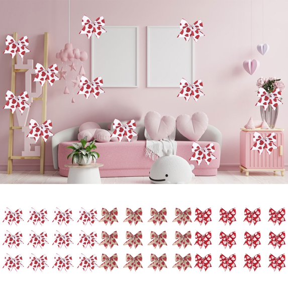 Clearance! 12 Pcs 6 Inch Printed Burlap Bows Decoration Bow for Valentine's Day Gift Wrapping Holiday Basket Ornaments Pendant X12