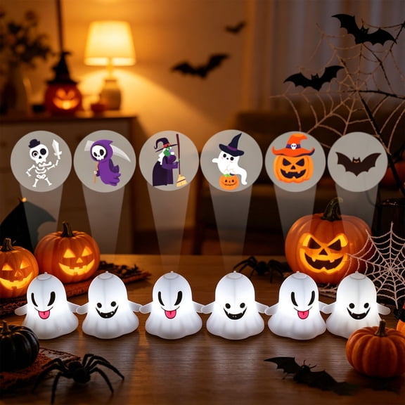 Clearance 12 Pcs Halloween Ghost Projection Lights, Cute Hanging Projector Lamps with Slides, Indoor Decor for Window Table Party