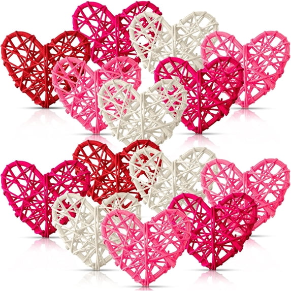 Clearance! 12 Pcs Valentine's Day Heart Vase Filler Heart Shaped Rattan Decor 2.36 Inch Valentines Decor Rattan Vase Filler Natural Wicker Balls Twig Decorations for Wedding Birthday Party