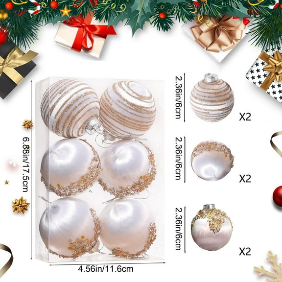 OAVQHLG3B 4.5" 6pcs Christmas Ornaments Champagne Xmas Balls Christmas Tree Decorations Shatterproof - Satin Glitter Xmas Bulbs Set