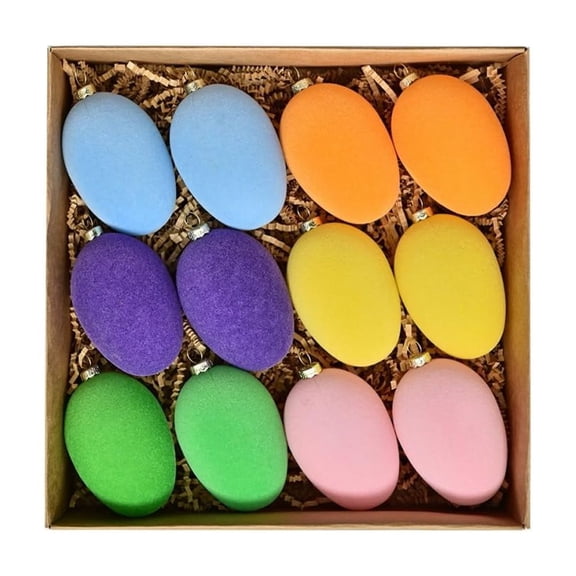 Clearance!12PCS Flocked Easter Eggs 1.5 × 2.3inch Mixed Colors Easter Egg Ornaments Beautiful Hanging Egg For Spring Tree Basket Filler Party Favors Supplies Home
