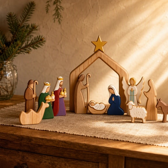 Clearance! 12Pcs Wooden Christmas Nativity Scene Set for Age 6+