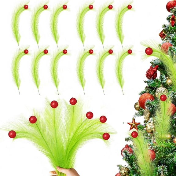 Clearance! 12pcs Christmas Tree Topper 17'' Red Green Curly Stems Lime Green Curly Xmas Tree Pick Elf Ornaments Stems for Christmas Tree Topper Home Office Wreath Craft Decorations