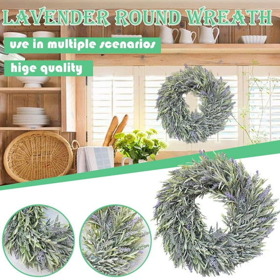 Clearance! 14" Summer Lavender Wreaths for Front Door Spring Wreath Door Wreaths for Spring Summer Purple Floral Wreath for Outside Wall Window Farmhouse Indoor Outdoor A