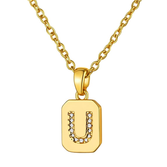 14K Gold Plated Necklace for Women Square Cubic Zirconia Initial U Necklaces for Her Valentine's Day Christmas Birthdady Gift