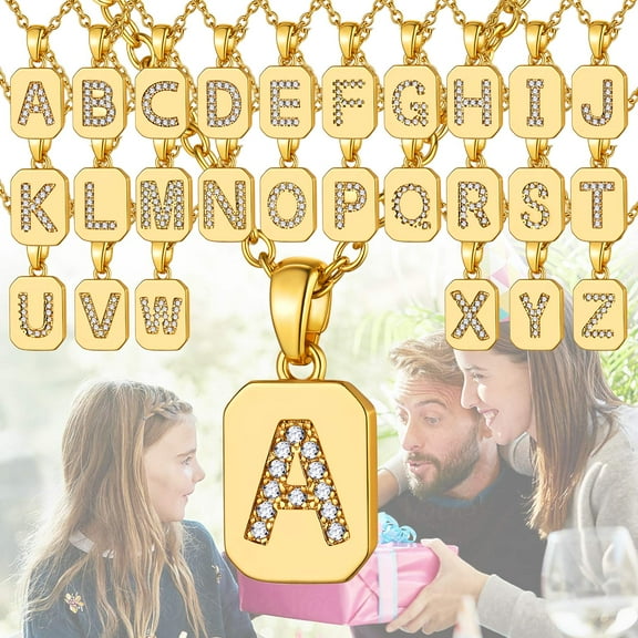 14K Gold Plated Necklace for Women Square Cubic Zirconia Initial A Necklaces for Her Valentine's Day Christmas Birthdady Gift