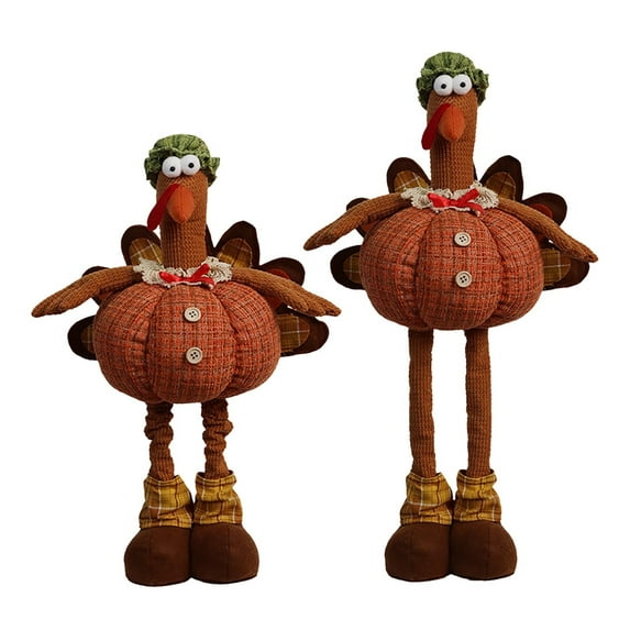 Clearance!15.7"-19.6" Standing Thanksgiving Turkey Plush Decoration - Large Turkey Gnome w/Retractable Spring Legs Stuffed Doll Handmade for Autumn Harvest Ornaments, Home Farmhouse Fall Decor