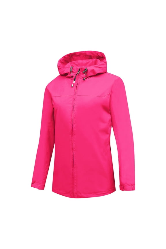 Clearance under 15!Sevevn Ladies' Spring And Winter Waterproof Hooded Pocket Zipper Jacket Outdoor Mountaineering Clothing Sports Jacket Holiday Gift Finder Hot Pink S