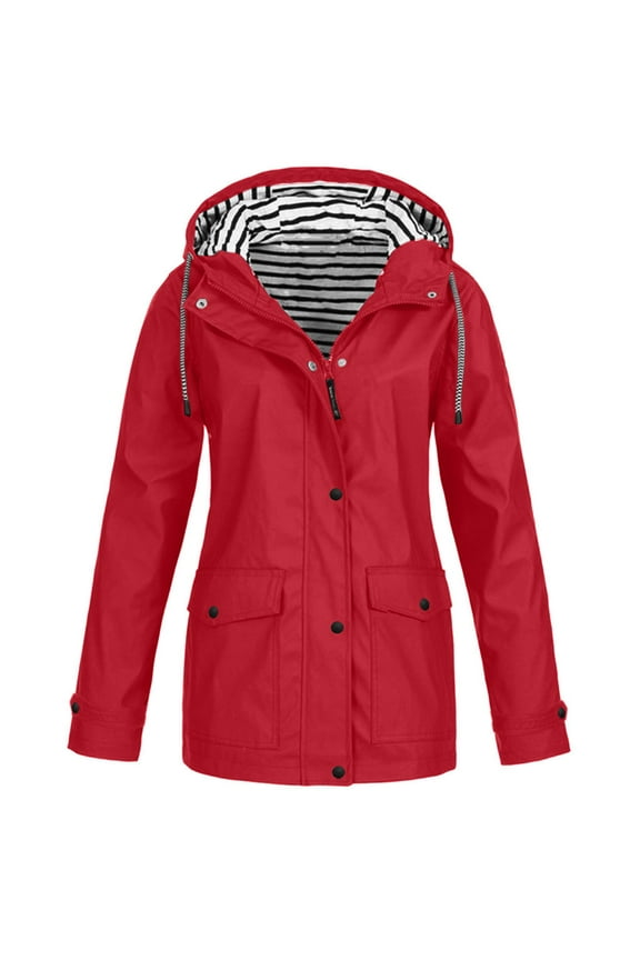 under $15 Turilly Lady Coats Oversize Jackets Women Casaul Solid Jackets Outdoor Plus Size Drawstring Zipper Hooded Raincoat Windproof Tops Coat with Pocket