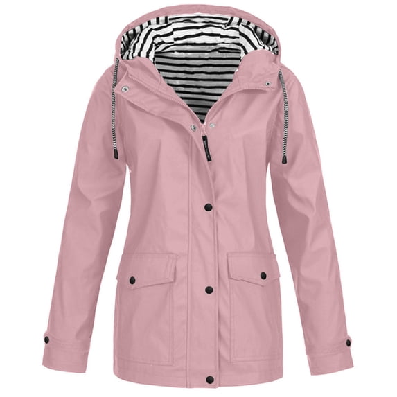 under $15 Turilly Lady Coats Oversize Jackets Women Casaul Solid Jackets Outdoor Plus Size Drawstring Zipper Hooded Raincoat Windproof Tops Coat with Pocket