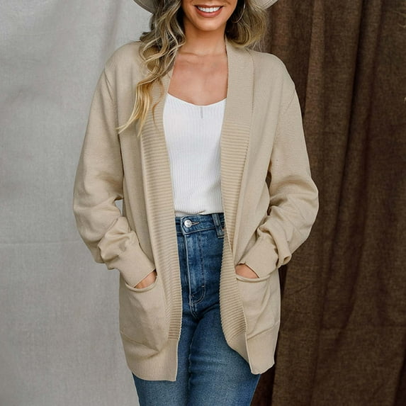 under $15 Turilly Women's Coats and Jackets Women's Cardigan Sweater Fashion Long Sleeved Medium Length Comfortable Commuting Loose Fitting Women's Sweater