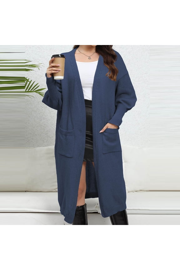 Women's Coats and Jackets Women's Slouchy Woven Sweater Double Pocket Lantern Sleeve Sweater Cardigan Sweater Coat