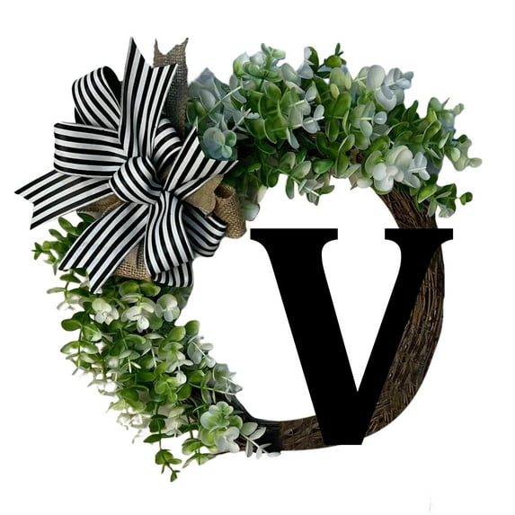 Clearance under $15 Unique Last Name Year Round Front Door Wreath With Bow Welcome Sign Garland Creative 26 Letter Farmhouse Wreath for Front Door Spring All Seasons Outside Hanger Decor Gift (Z O