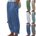 thumbnail image 1 of Under $15 Yteetum Casual Pants for Women Solid Color Cotton Linen Straight Leg Pants Ladies Elastic Waist Drawstring Loose Trousers with Pockets Summer Beach Lounge Pants XXXL, 1 of 3