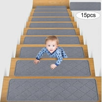 Clearance 15pcs 30" x 8" Non Slip Stair Treads for Indoor Wooden Steps Anti Slip Carpet Stair Runner Reusable and Stick Carpet Covers for Kids,Elderly and Pets Grey Leaves (Gray)