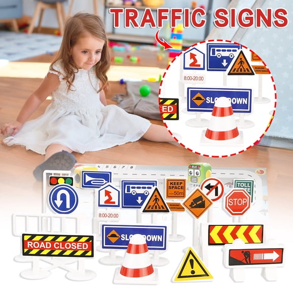 Clearance! 18 Pieces - Wooden Traffic Signs For Kids - Zany Street Signs for Play Mats, Toy Trains and Cars - Wooden Street Signs Road Signs - Educational Preschool Train Track Accessories