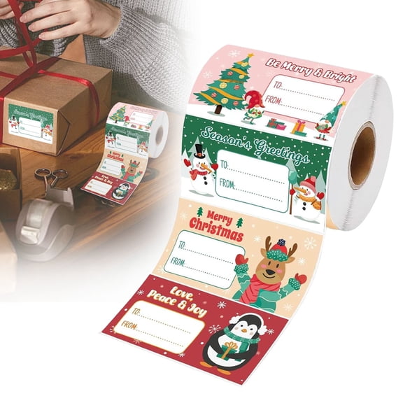 Clearance 180-Pack Christmas Name Tag Sticker Roll, Write-able Santa Penguin Reindeer Self-Adhesive Labels for Wrapping Candy Bag Gifts