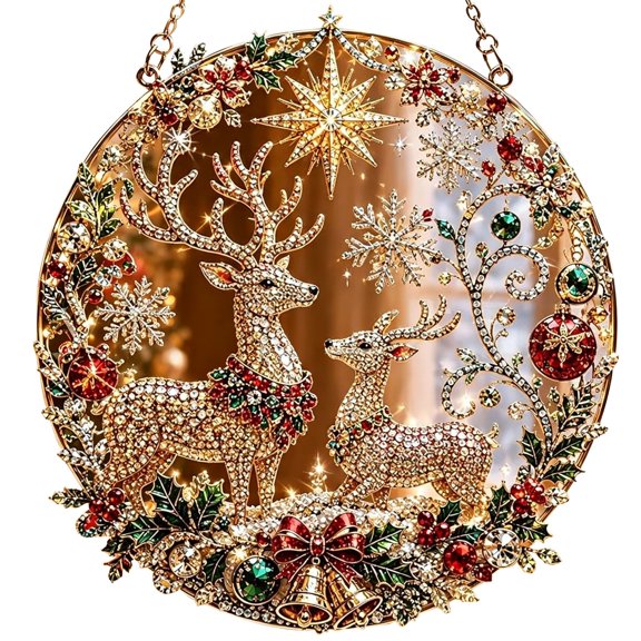 Clearance !1PC Christmas 2D Acrylic Suncatcher, Non-DIY Printed Round Ornament Style B, Festive Window Wall Hanging Decor for Holiday Home