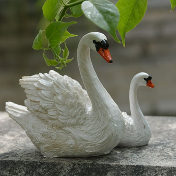 Clearance! 1Pair White Swan Garden Bird Statue Polyresin Full Color