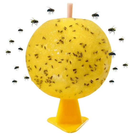 1Pc Fruit Fly Traps Ball, Citrus Shaped Fruit Fly Traps, Flying Insects Ball for Indoor Outdoor House Kitchen Plants Trees Flying Insects (3.2 inch with Induction Rod)