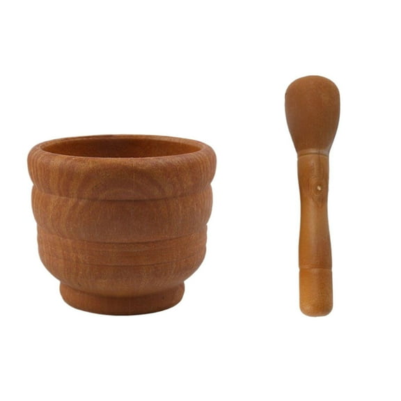 Clearance 1X Garlic Press Set And Mortar Natural Wooden Stone Cup And Crusher Set Herbal Manual Grinder