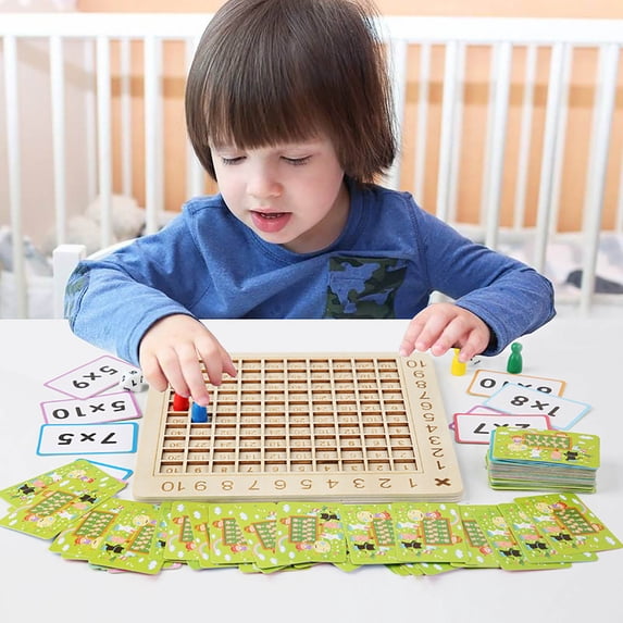 Clearance! 2 in 1 Multiplication Addition Math Board Game for Kids - Wooden Montessori Math Toys for Girls Boys 4 5 6 7 8 9 Years Old Wood Double Sided Board Table Dice Card Games for Family